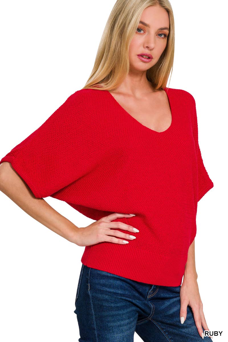 42POPS - Wholesale Knit Sweater - Women's - ',,..._ V Neck Short Sleeve Dolman Sweater9