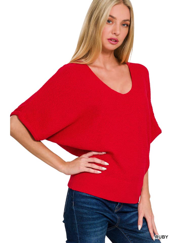 42POPS - Wholesale Knit Sweater - Women's - ',,..._ V Neck Short Sleeve Dolman Sweater9