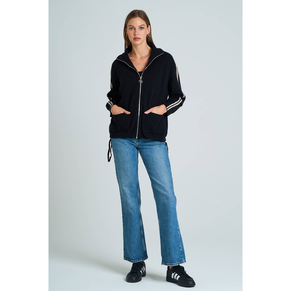 The GREii - Vente Pull en maille – femme - Pull en tricot à manches rayées et fermeture éclair12