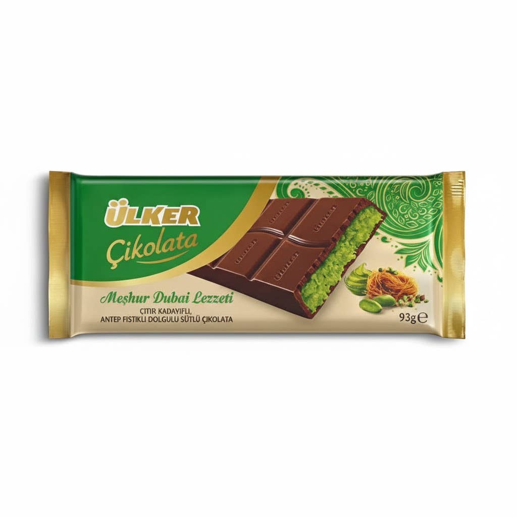 Aladdin - Wholesale Chocoladereep - Dubai Chocoladereep 93g Ulker Pistache Halal Turks