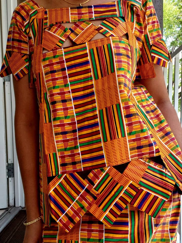 PTS12 KvindeTraditionel 3-delt Sæt - Gul Kente for engroshandel hos India Batik