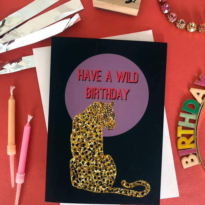 Leopard Moon Birthday Card for wholesale by Katsillustration