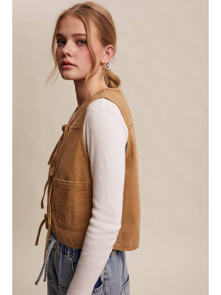 Listicle - Wholesale Outerwear Vest - Women's - Colored Denim Tie-Front Vest LVT0182