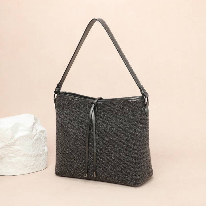 Bi-material shoulder tote for wholesale by INES DELAURE
