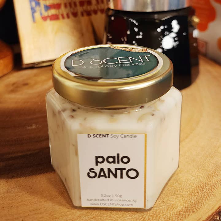 palo SANTO Soy Candle | Small Hex Jar for wholesale by D SCENT