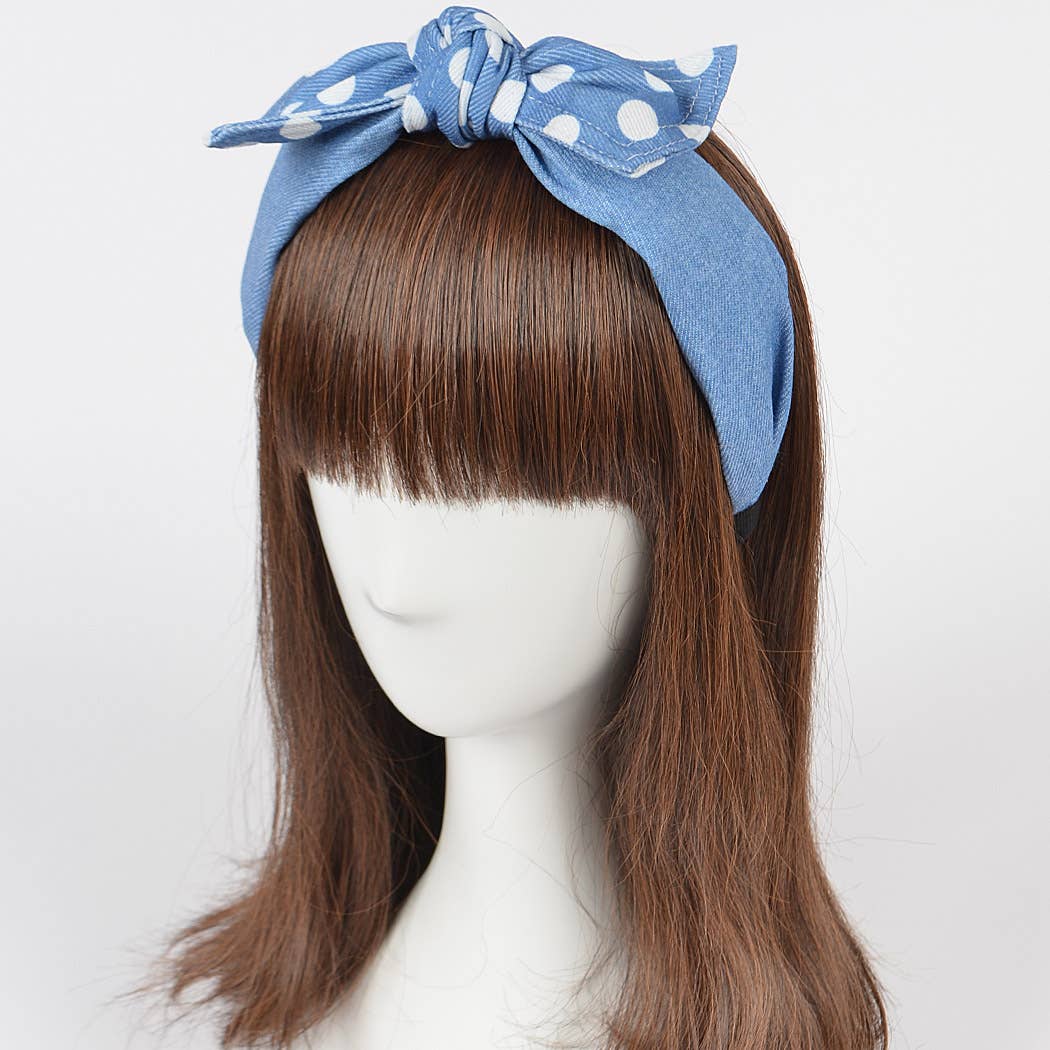 3AM BY H&D ACCESSORIES - Wholesale Fashion Headband - Women's - Polka Dot Denim Ribbon Headband1