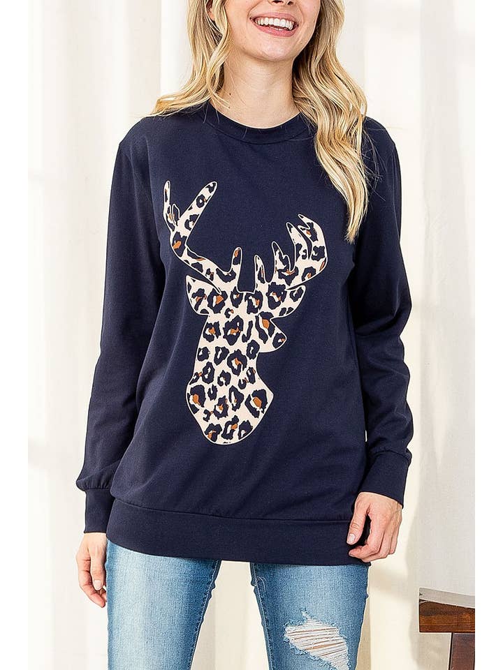 ROUSSEAU - Wholesale Blouse - Women's - LEOPARD MOOSE PRINT LONG SLEEVE TOP6