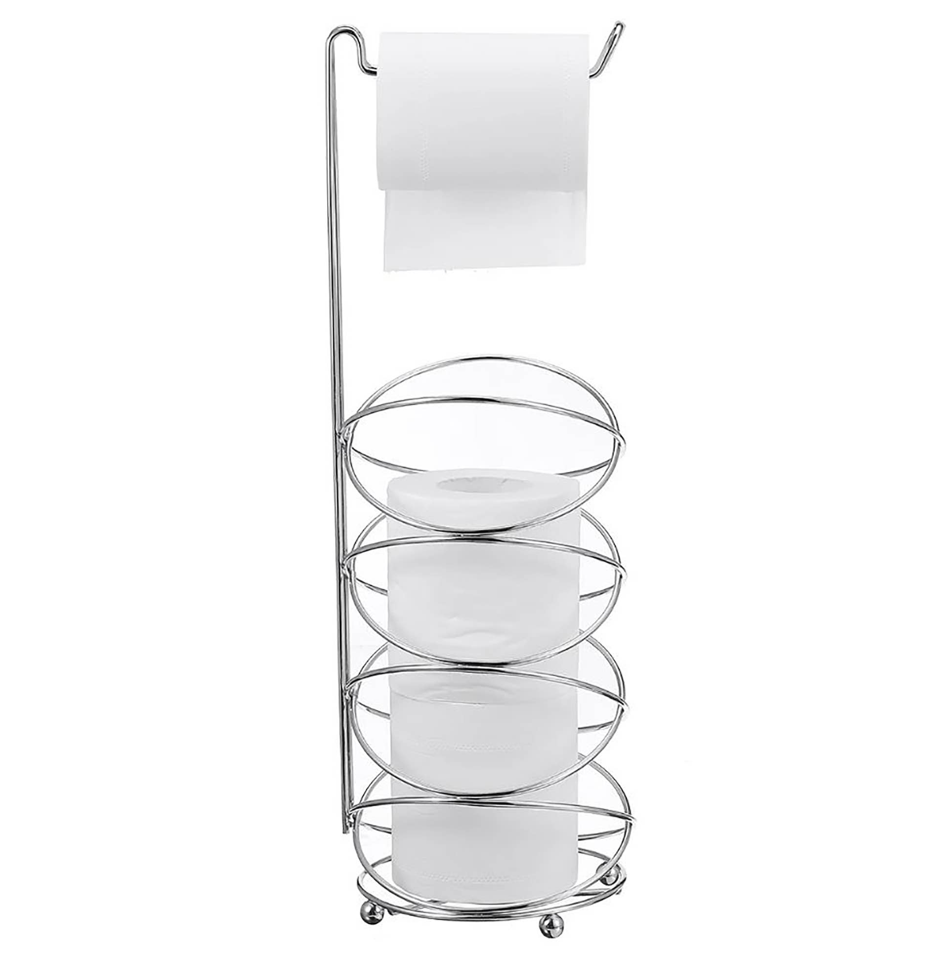 home mart goods – wholesale Toilet paper holder – 26" Tall - Silver Metal Toilet Paper Storage Stand Holder3