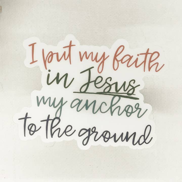 Jeg sætter min tro på Jesus, Klar vinyl, Klistermærke, 3x3 i for engroshandel hos Savannah and James Co