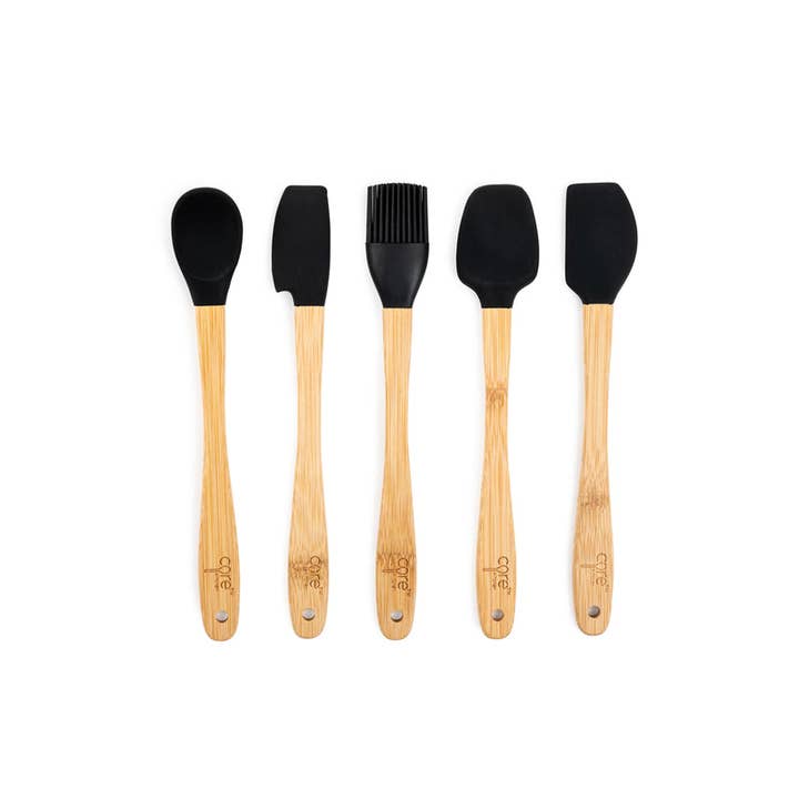 Everyday Supply Co - Wholesale Kitchen Utensil Set - CORE KITCHEN - Beige/Onyx Bamboo/Silicone Mini Utensils