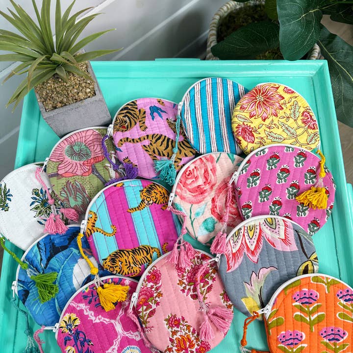Folklore Couture - Wholesale Coin Purse - Women's - Quilted Coin Purse | Round Small Pouch - Assorted Prints