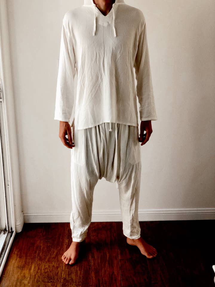 Madouk Collection - Wholesale Top & Pant Set (NOT Loungewear) - Women's - Harem Pants - White - Linen