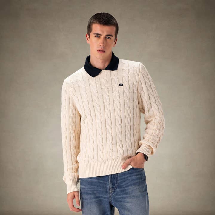 Men's Crew Neck Cable Sweater for wholesale by Members Only