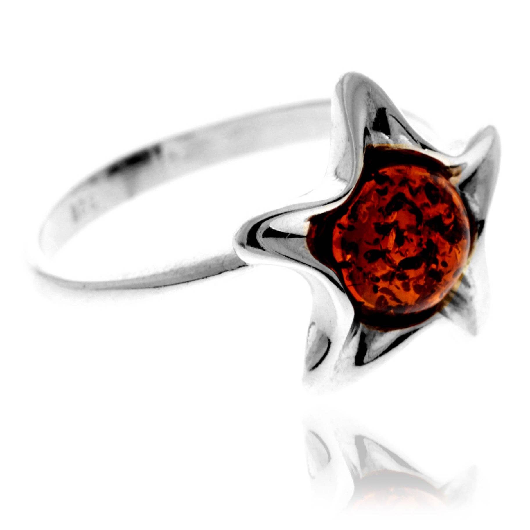 Cognac Zeesterrenring van 925 sterling zilver en echte Baltische barnsteen - GL759 voor groothandel op Faire2