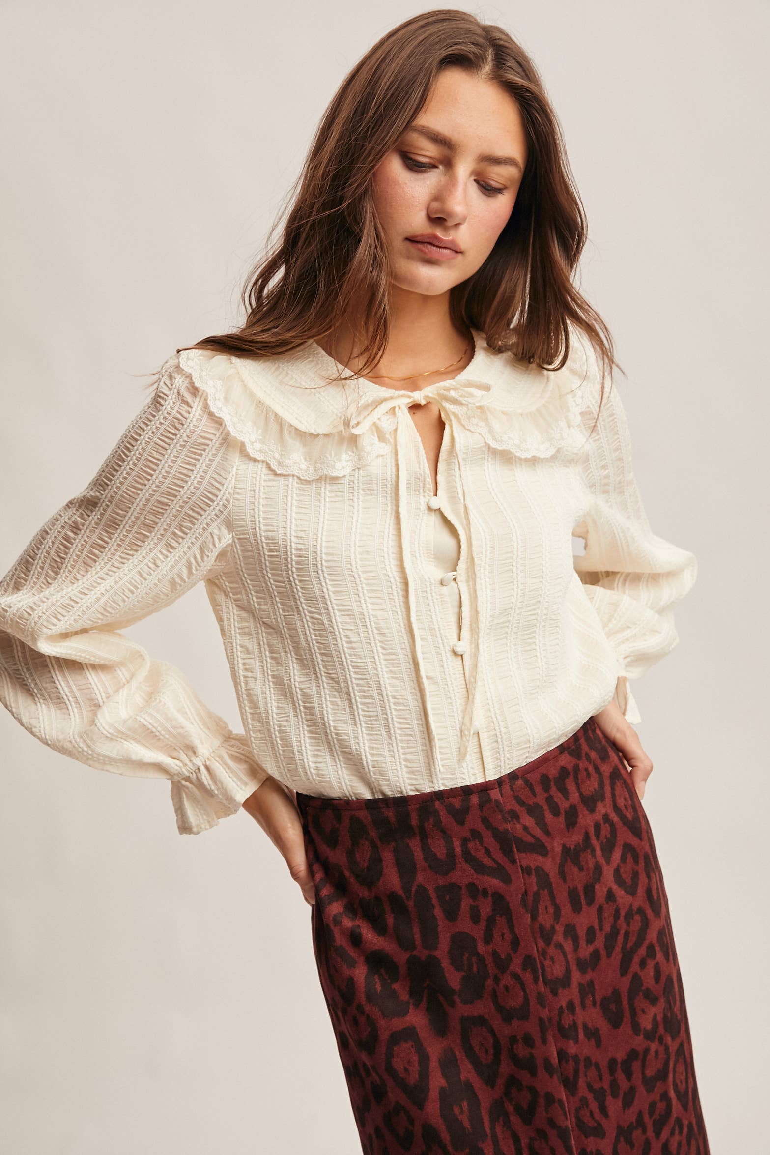 Forte - Wholesale Blouse - Women's - Embroidered Collar Textured Blouse FT0011 15