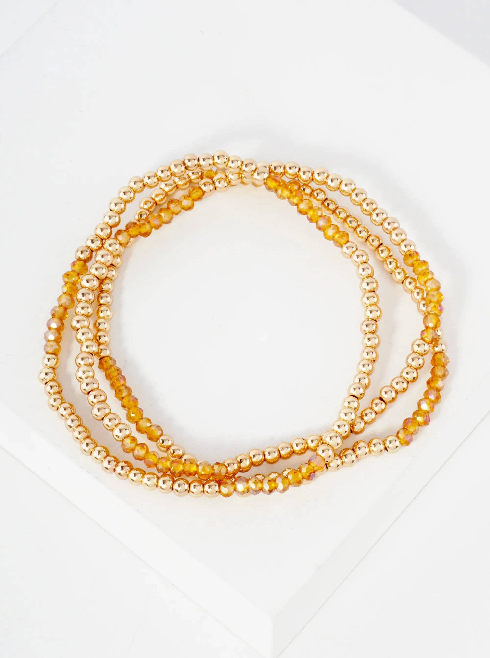 Wild Honey - Wholesale Jewelry Set - 3PC-Set Skinny Metallic Glass Beads Stackable Stretch Bracelets5