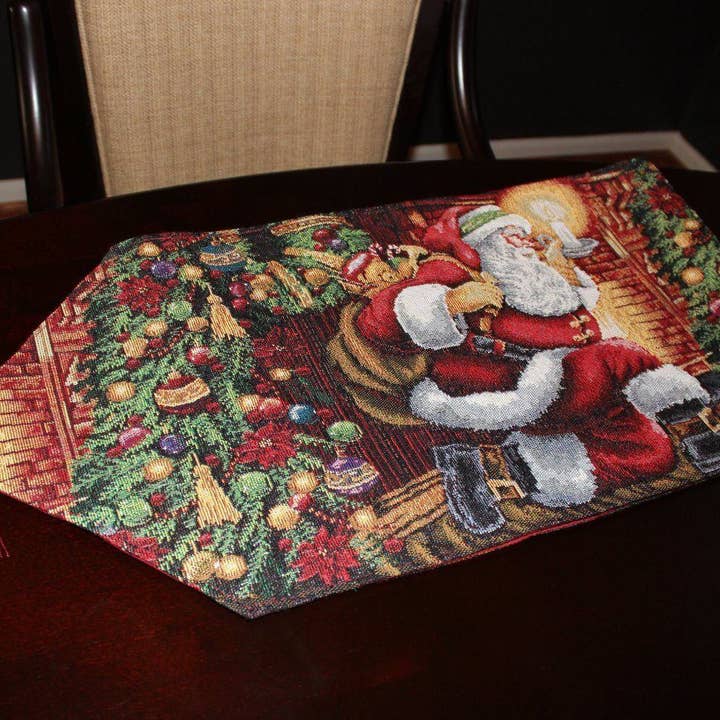 Tache Festive Down the Chimney Woven Tapestry Table Runners (DB11533) for wholesale by Tache Home Fashion