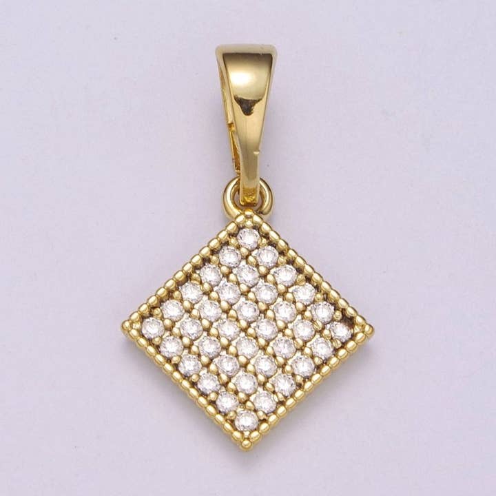 14k guld Fyldt Rhombus Vedhæng Delikat Mikro Pave Diamant Charm til Halskæde Armbånd Ørering N-1409 for engroshandel hos Aim Eternal