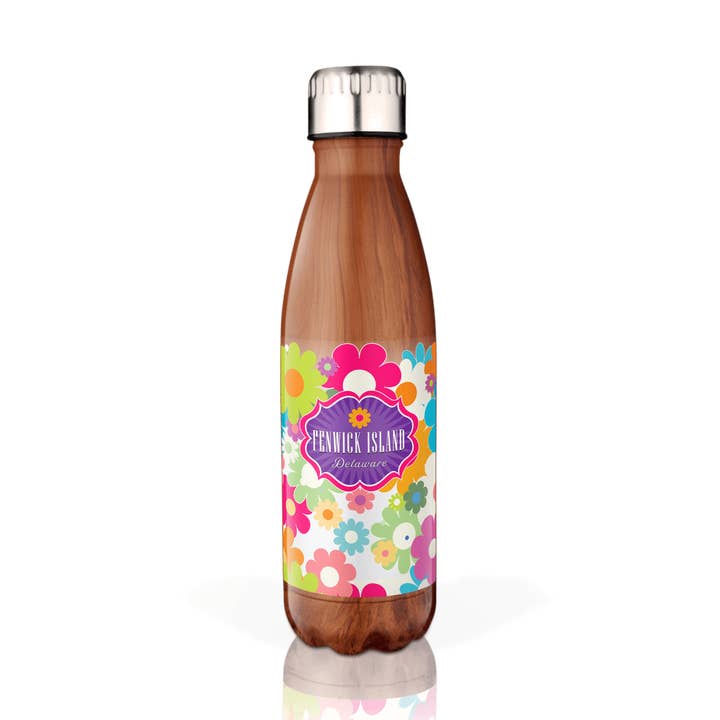 Customizable Wood Grain 17oz Cola Bottle: Fun Daisy Pattern for wholesale by Matrix