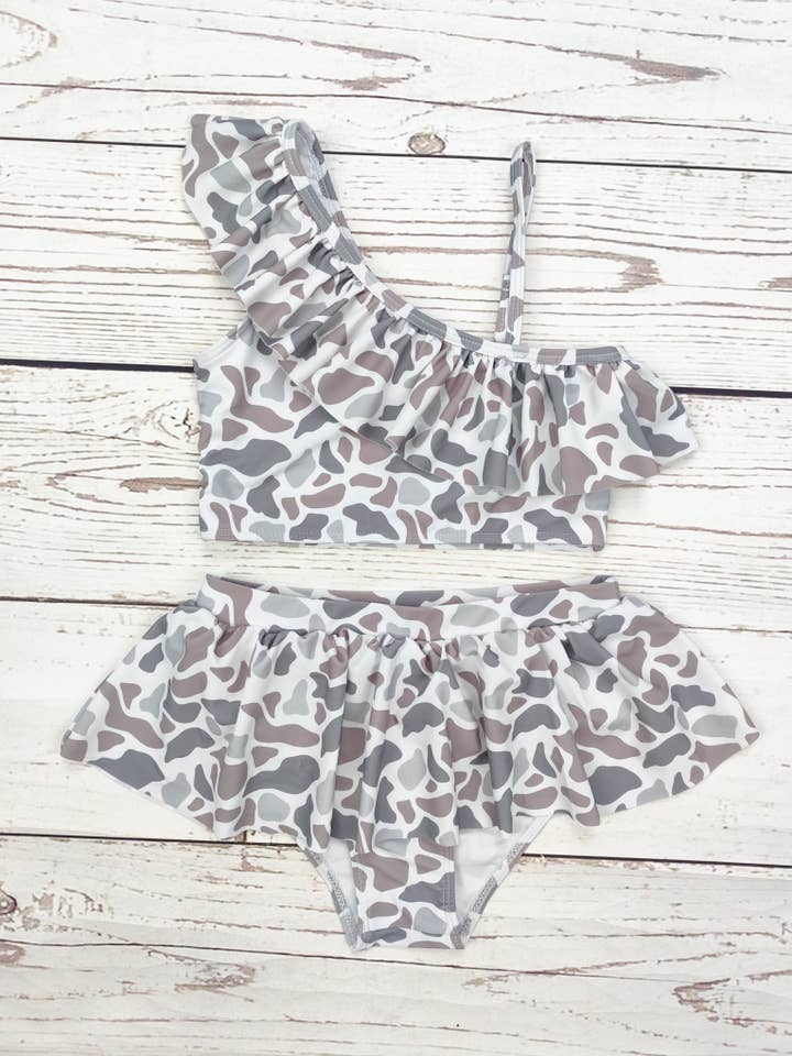sassy kids palace - Wholesale Two Piece Swimsuit - Kids - Camouflage Printed Two Piece Ruffle Swimsuit