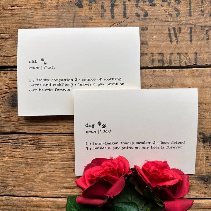 Alison Rose Vintage - Wholesale Love Card - cat definition greeting card in typewriter font1