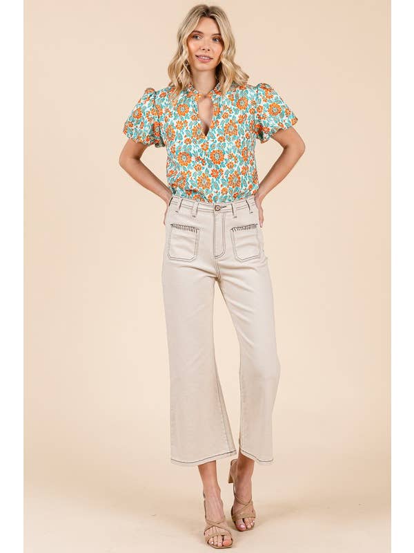 GeeGee x Lovelo - Wholesale Pants - Women's - Blanket Stitching High-Waisted Cropped Pants, OP51712.