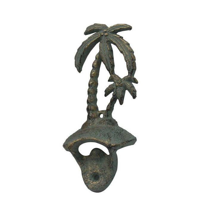 Hampton Nautical - Wholesale Bottle/Wine Opener - Antique Seaworn Bronze Cast Iron Wall Mounted Palmtree Bottle Opener 6"1