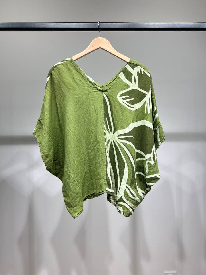 L'Emotion - Vendita all'ingrosso Camicetta - Donna - Maglia in lino 100% con scollo a V e maniche a pipistrello con motivo floreale2