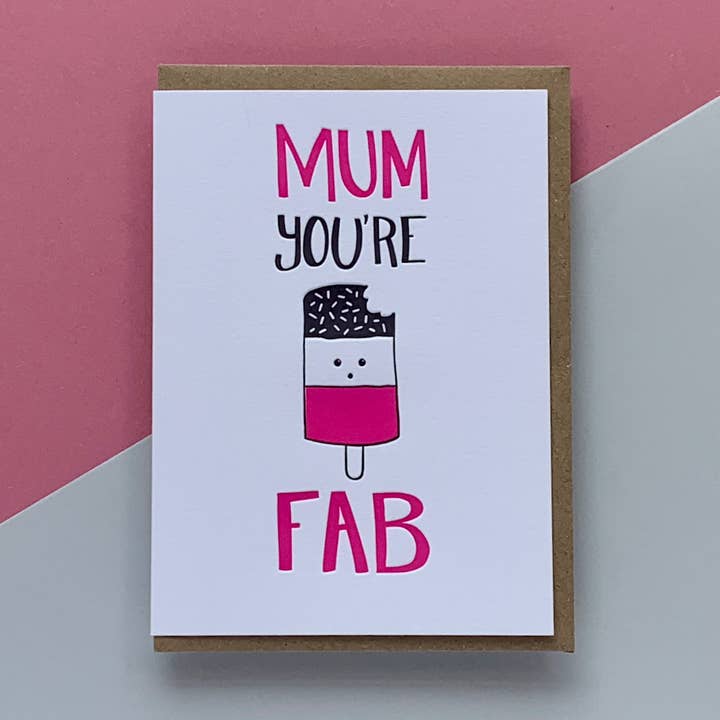 Mum You're Fab, C6 Greeting Card for wholesale by Little Paper Soul