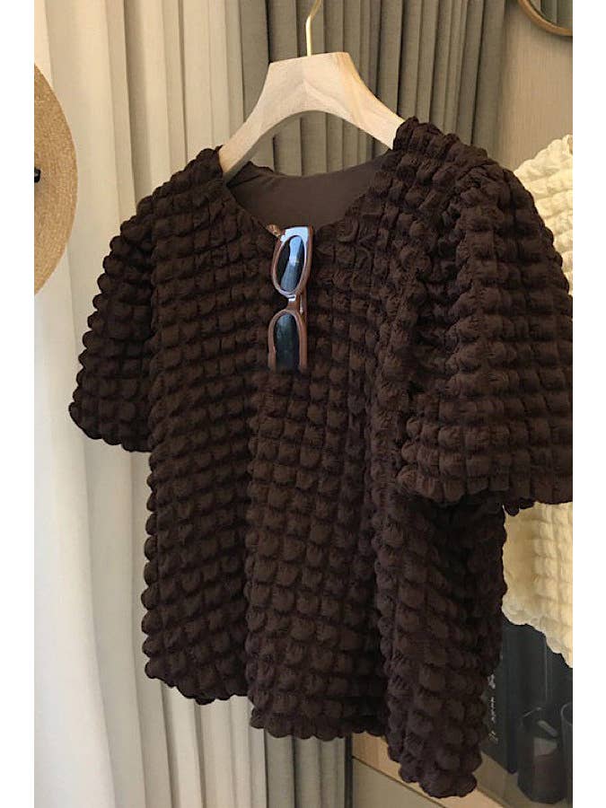 Miss Sparkling – Großhandel Bluse – Damen – Top mit Blasenstruktur und Rundhalsausschnitt