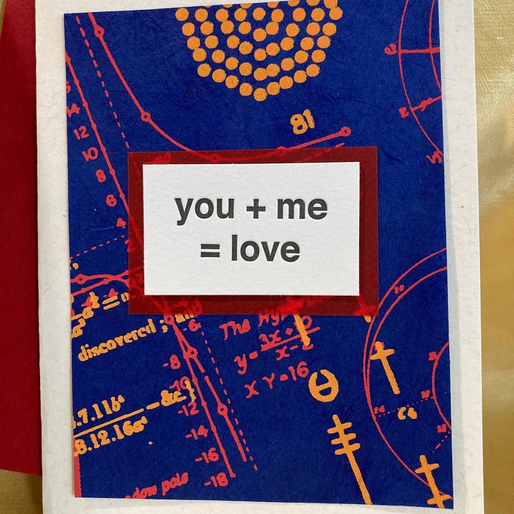 Math Geek Valentine card for wholesale by Deep Ink Letterpress