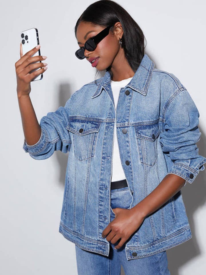 Casaco de Ganga com Lapela Oversized por atacado de Aria Romance