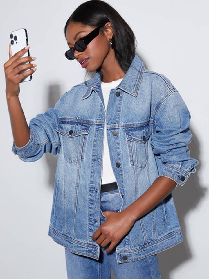 Oversized Lapel Denim Jacket for wholesale by Aria Romance