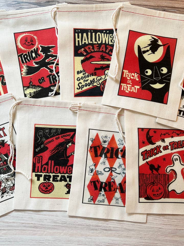 Halloween Retro Vintage Treat Candy Bags. 9 Bag Set. for wholesale by Kport Gift Company