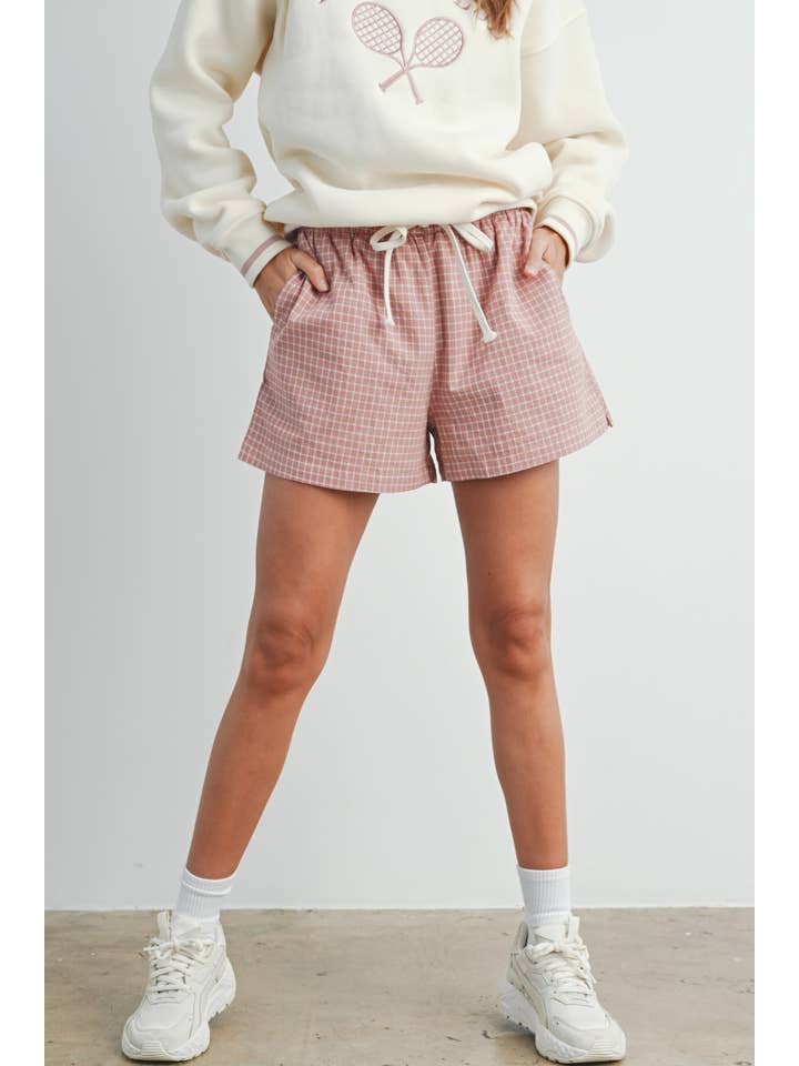 BUTTERMELON - Wholesale Shorts – Women’s - Elastic Drawstring Check Boxer Shorts - BMP74506