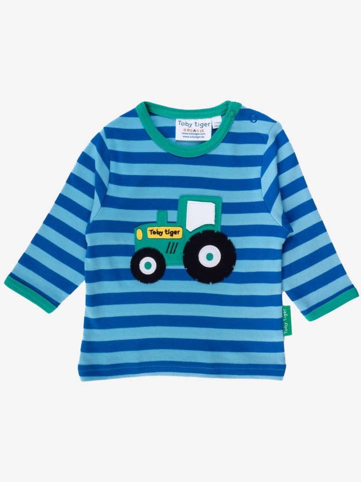 Organic Tractor Applique T-Shirt (lift-the-flap) for wholesale by Toby Tiger