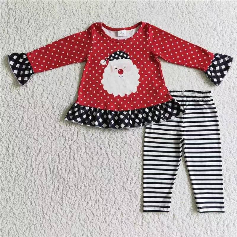 Aier Wholesale - Wholesale Top & Pant Set - Kids - Sibling Baby Girls Santa Snowman Green Face Tunic Pants Christmas Clothes Sets7