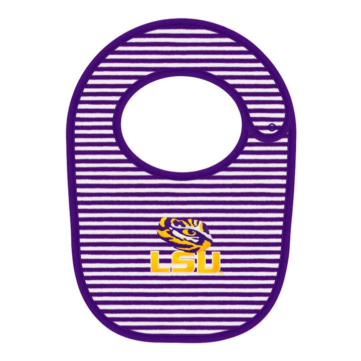 LSU Tigers Newborn Striped Bib for wholesale by Creative Knitwear