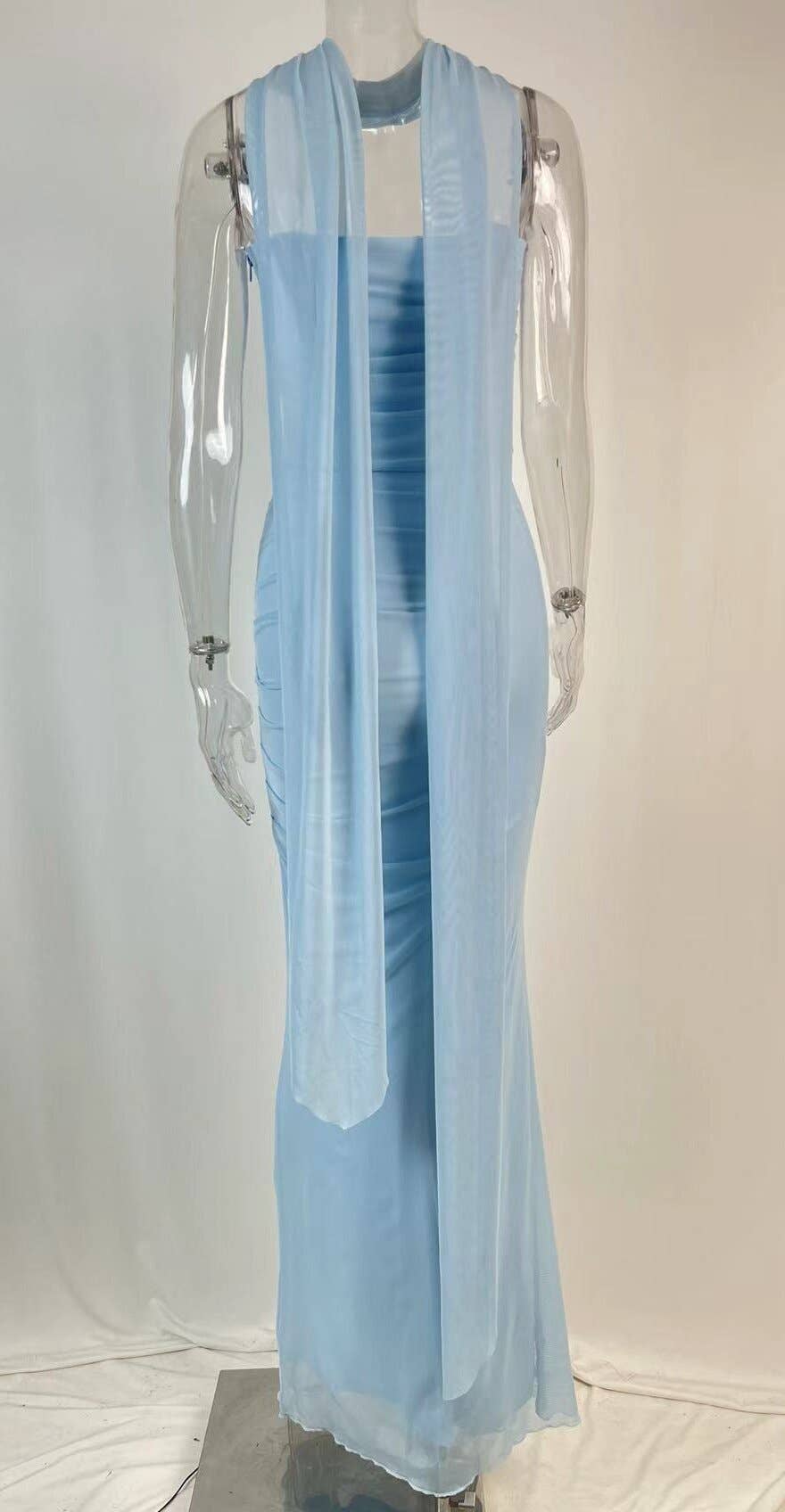 Marayn - Wholesale Hemd- en rokset - Dames - Blauwe Crop Top Rok Set EuroChic Stijl8