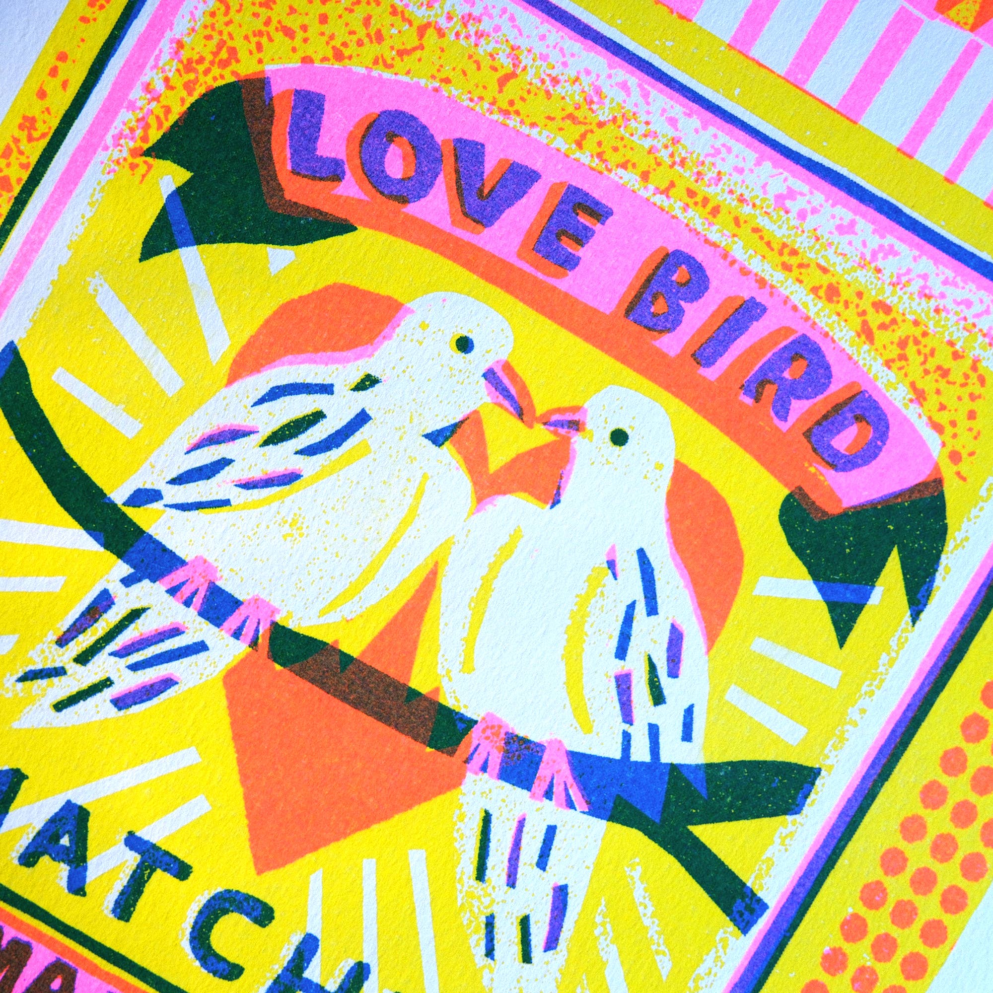 The Printed Peanut Homeware & Stationery - Wholesale Art Print - Love Bird Matches A4 Risograph Art Print2