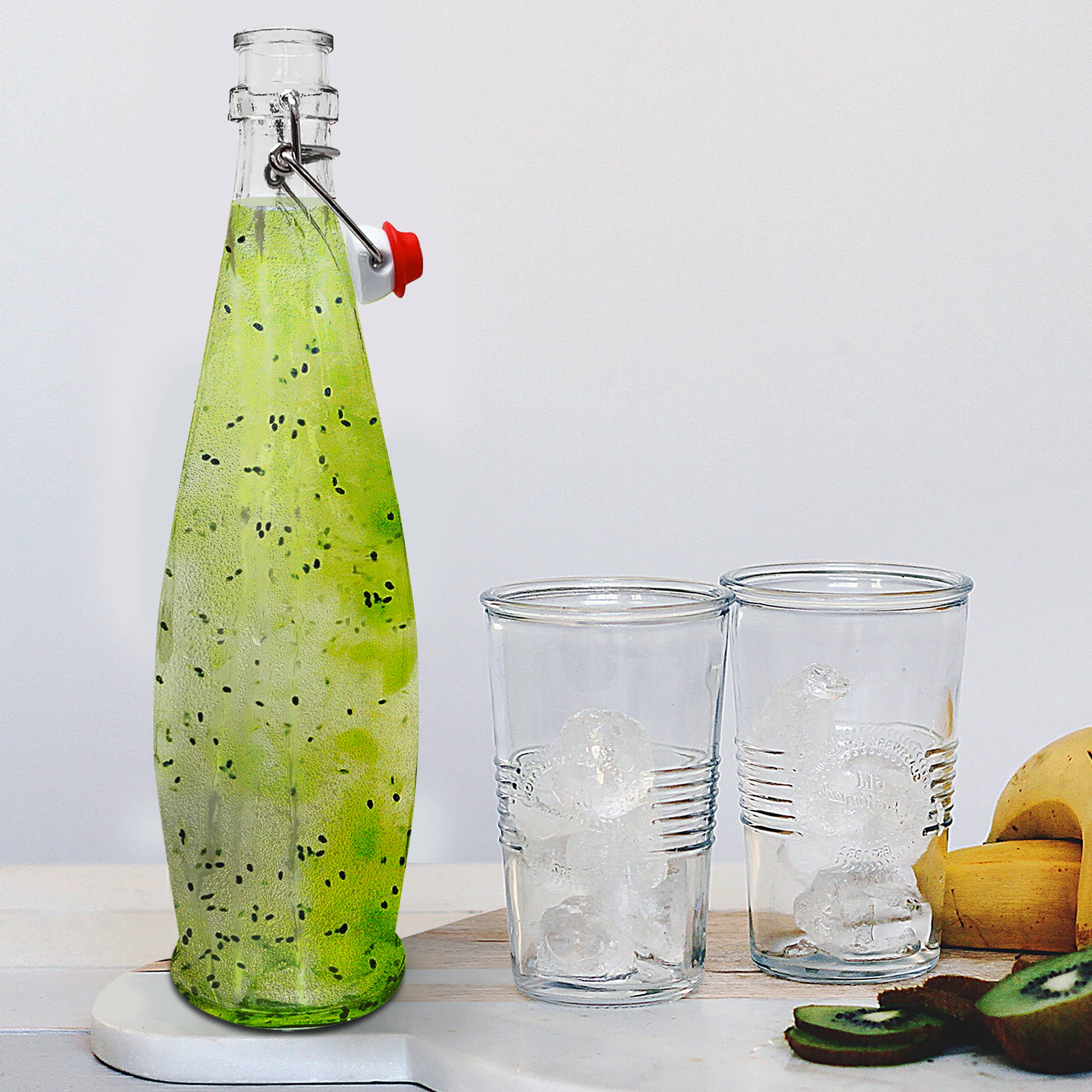 Nevlers - Wholesale Milk/Juice Bottle - Glass Swing Top Bottles - 33 oz. Teardrop Design (Set of 6)5