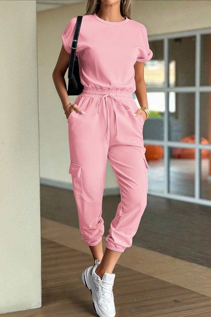 NINEXIS - Wholesale Top & Pant Set (NOT Loungewear) - Women's - CWSTB00444_SOLID CASUAL SHORT SLEEVE TEE & SHORTS SET10