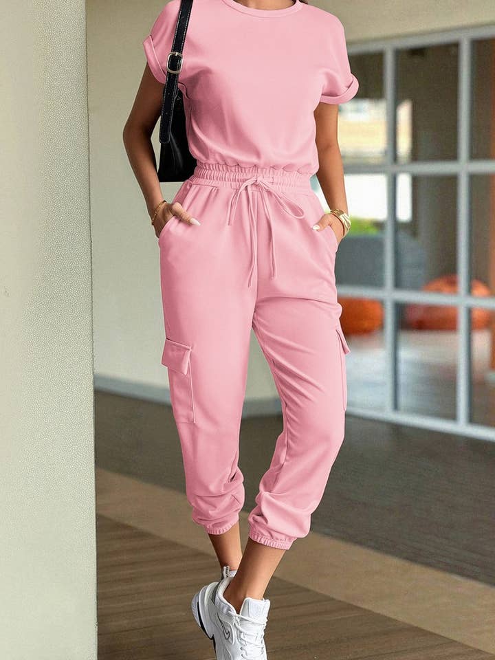 NINEXIS - Wholesale Top & Pant Set (NOT Loungewear) - Women's - CWSTB00444_SOLID CASUAL SHORT SLEEVE TEE & SHORTS SET10