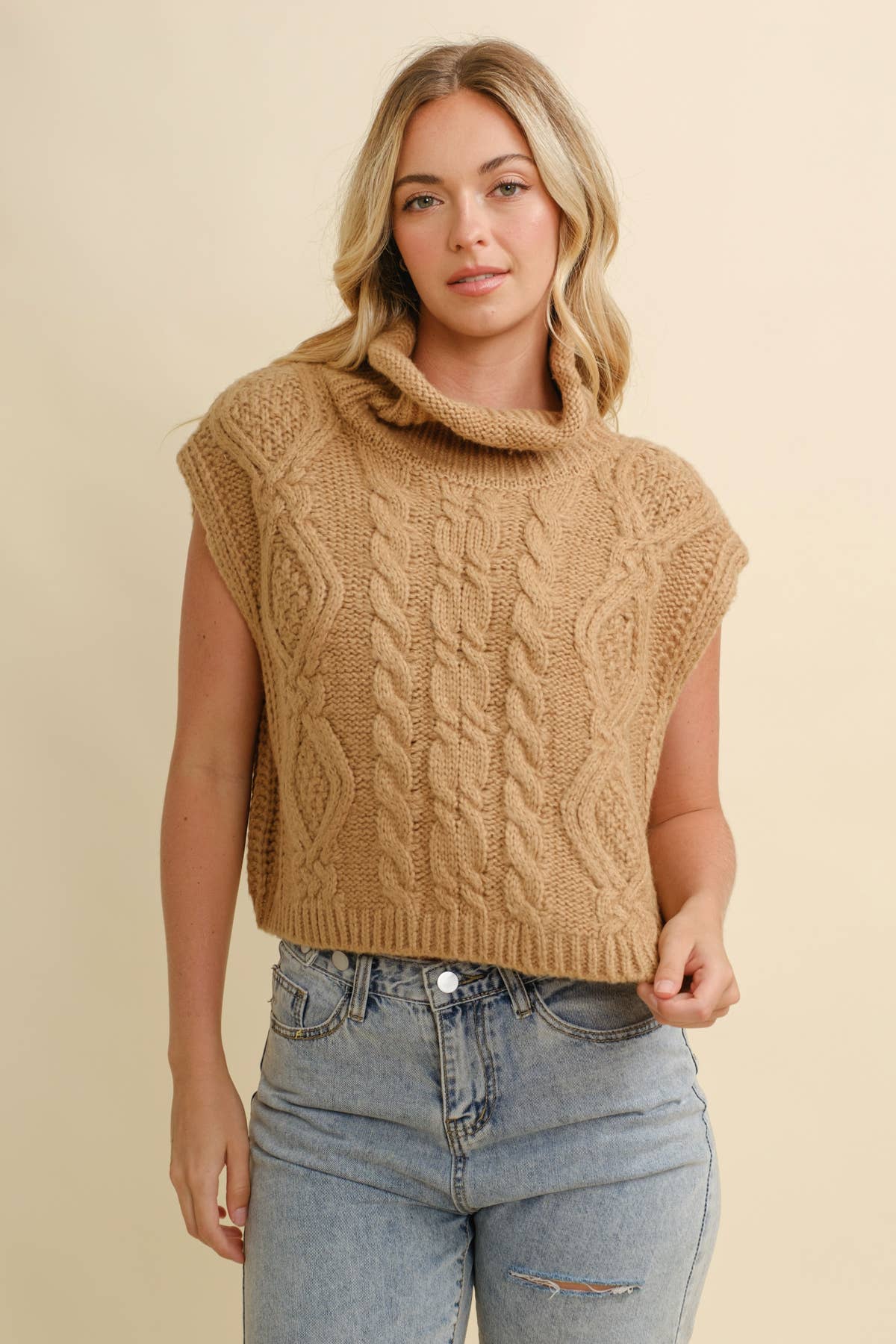 Cloud Ten – Engroshandel Pullover - Dame – CSW1001K - KABELSTRIKKET RULLEKRAVE SWEATER9