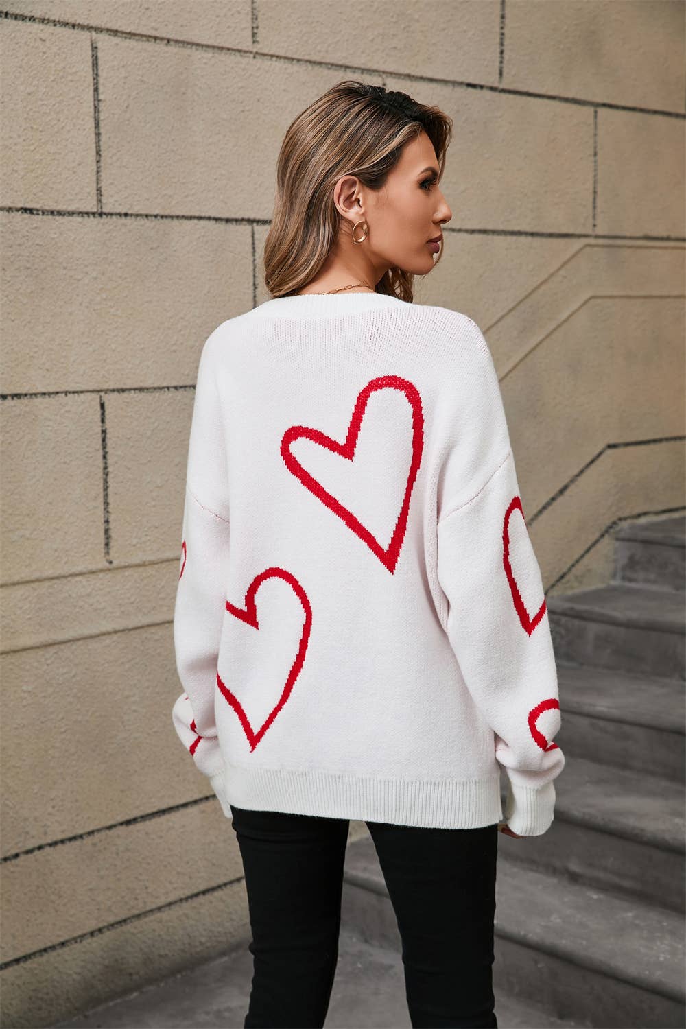 Lily Clothing - Vente Pull en maille – femme - Pull à cœur contrasté de couleur pour la Saint-Valentin5