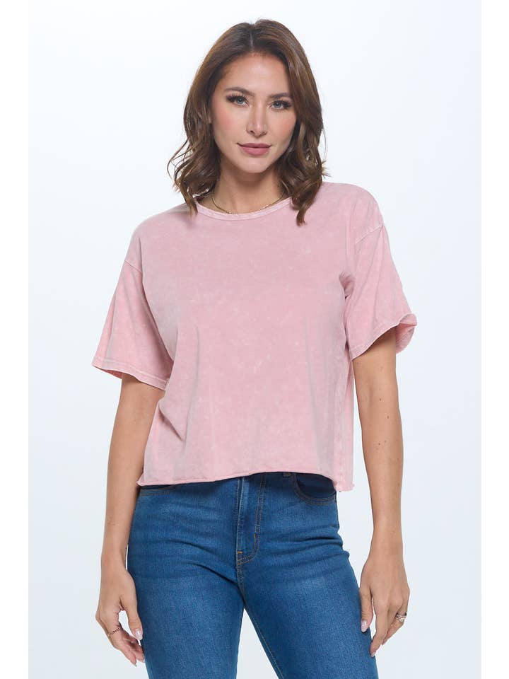 Knit Riot - Wholesale Knit top – Women's - Blank Mineral Washed Cropped Tee1