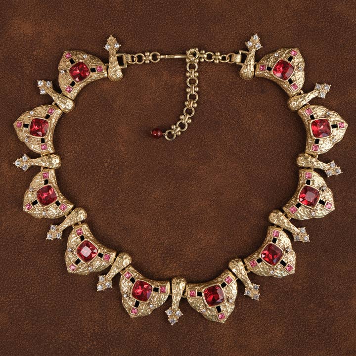 Vintage Gold & Red Gem Necklace with Elegant Detailing for wholesale by GirlyPirateCo
