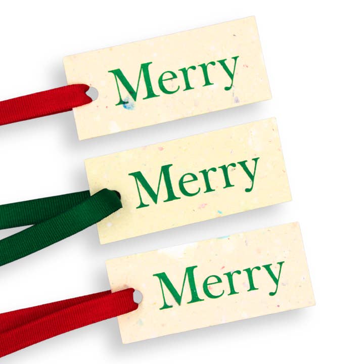 "Merry" Letterpress Printed Gift Tags (Pack of 6) for wholesale by Letterpress PLAY