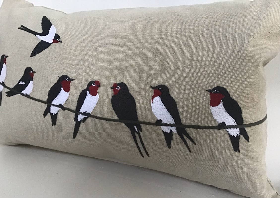 natural habitat - Wholesale Throw/Decorative Pillow - Pillow Applique/Embo 12x20" Birds on a Wire1