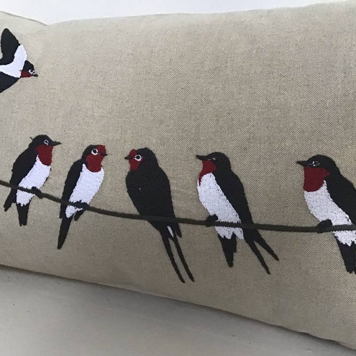 natural habitat - Wholesale Throw/Decorative Pillow - Pillow Applique/Embo 12x20" Birds on a Wire1
